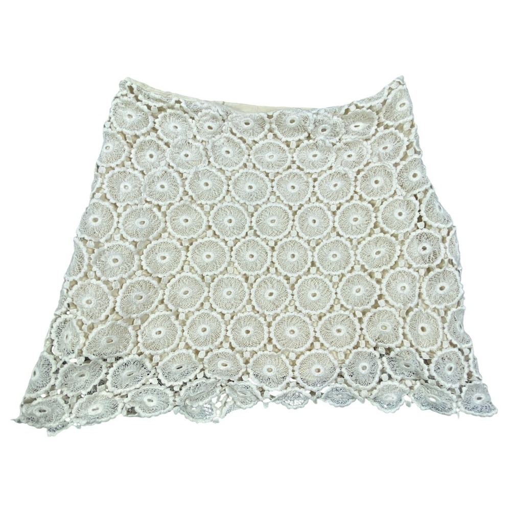 Ivory Crochet Lace Mini Skirt Womens Small Floral Boho Cottagecore Lined Fairy